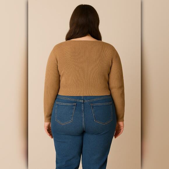 A180 • Cropped Ribbed Button-Up Sweater Top - Picture 2 of 2